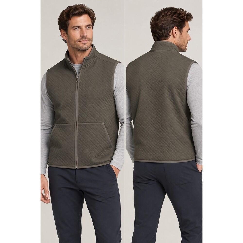 Rhone Gramercy Quilted Vest Men’s M Olive Green Full Zip Mock Neck GolfPreppy